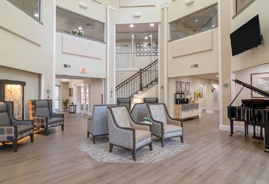 A patio with several tables and chairs, some with umbrellas. AI generated content